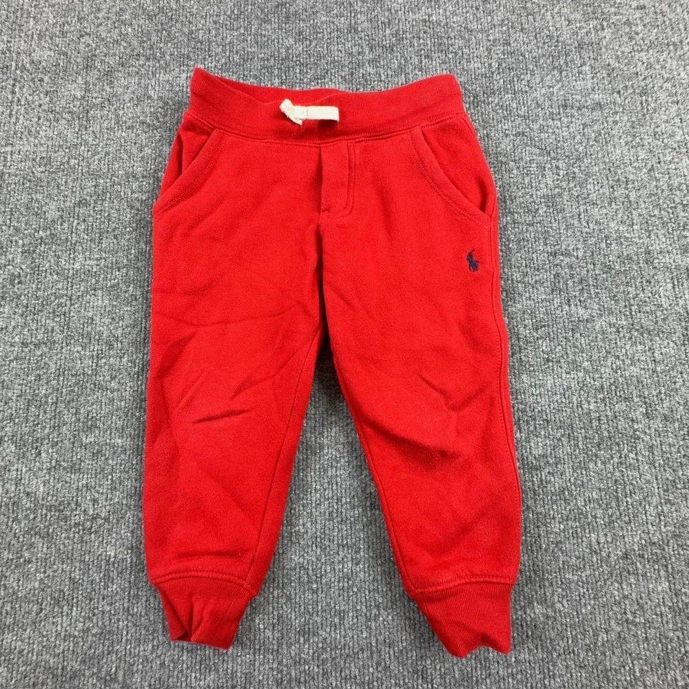 Polo Ralph Lauren Jogger Pants Boys 2T Red Fleece Elastic Waist Drawstring Logo